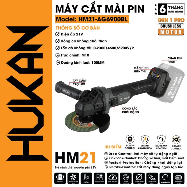 Thân máy cắt mài dùng pin HM21-AG6900BL