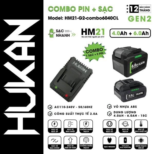 Combo 2 pin 1 sạc HM21-g2- COMBO6040CL
