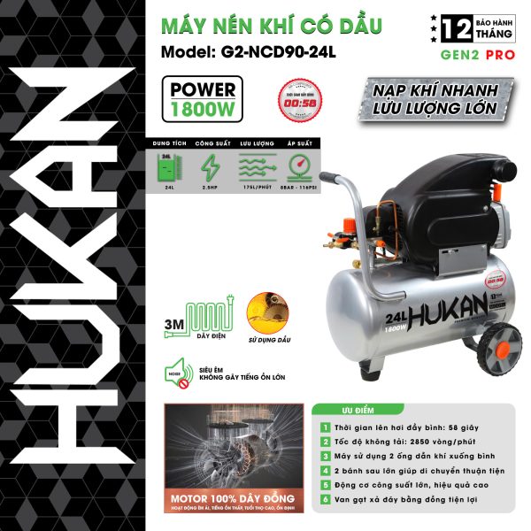 Máy nén khí có dầu bình 24 lít (GEN2 PRO) G2-NCD90-24L