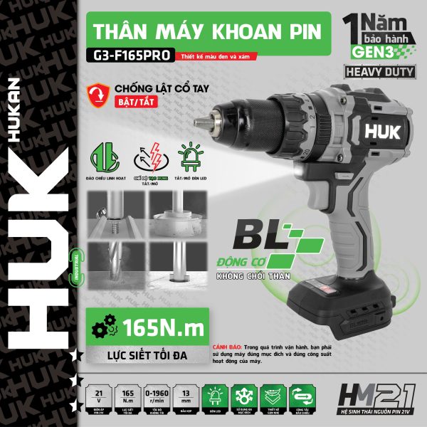 Máy khoan pin 13mm GEN 3 – G3-F165PRO