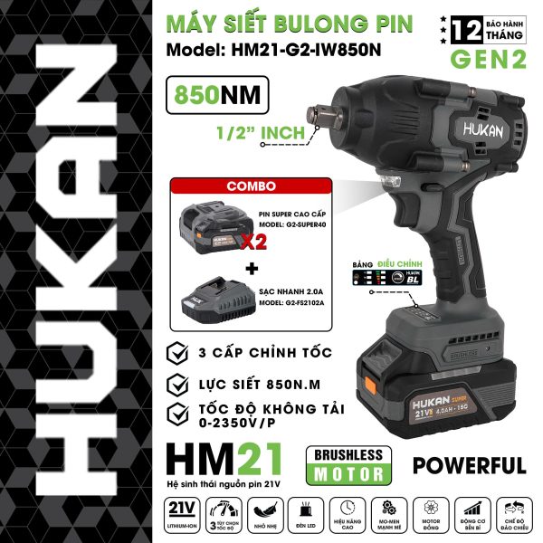 Máy Siết Bulong Pin 1/2 (GEN2) HM21-G2-IW850N – PHIÊN BẢN MỚI