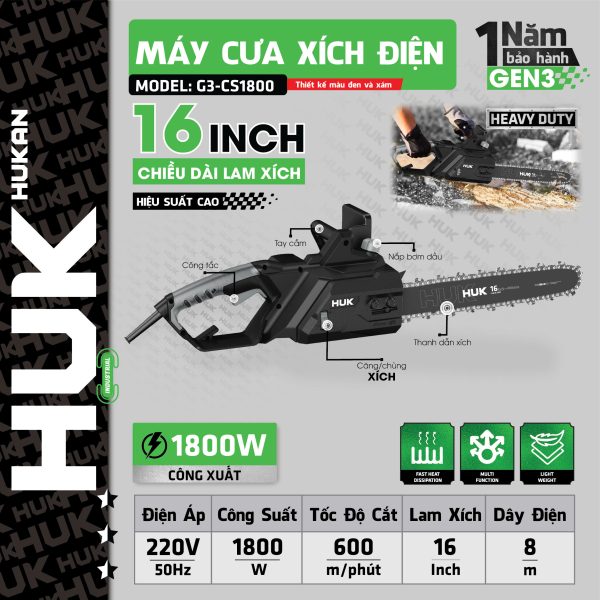 Máy cưa xích điện 16inch (GEN 3) G3-CS1800
