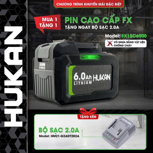 Pin cao cấp FX chống cháy HM21-G2-FX15C6000 Tặng sạc nhanh 2Ah