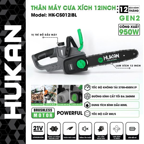 Thân máy cưa xích 12inch Hukan (GEN 2 PRO) HK-CS012iBL